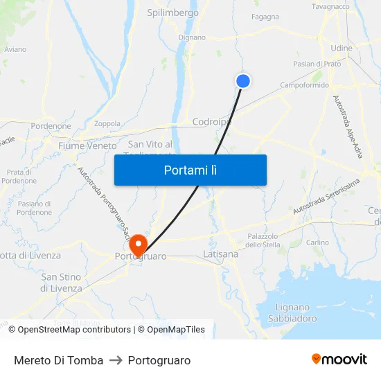 Mereto Di Tomba to Portogruaro map