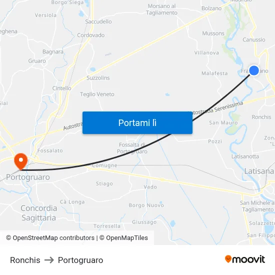 Ronchis to Portogruaro map