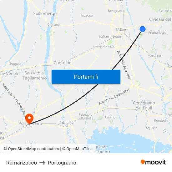 Remanzacco to Portogruaro map