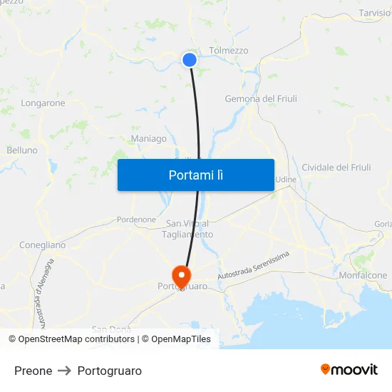 Preone to Portogruaro map