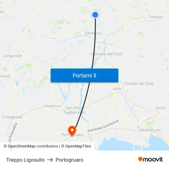 Treppo Ligosullo to Portogruaro map