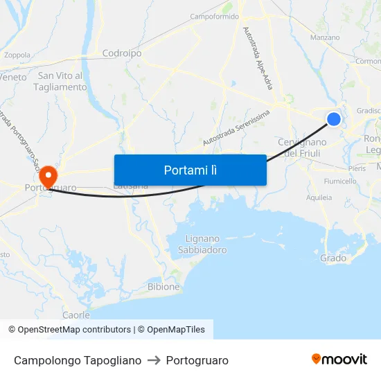 Campolongo Tapogliano to Portogruaro map
