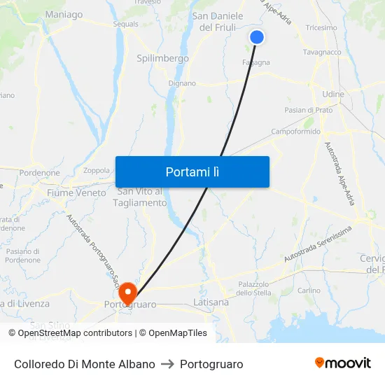 Colloredo Di Monte Albano to Portogruaro map