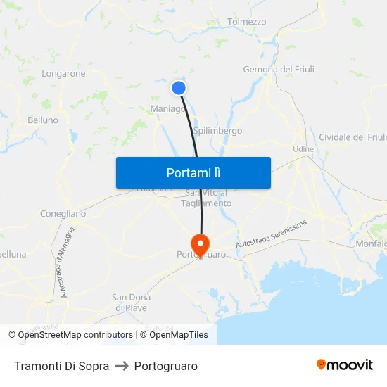 Tramonti Di Sopra to Portogruaro map