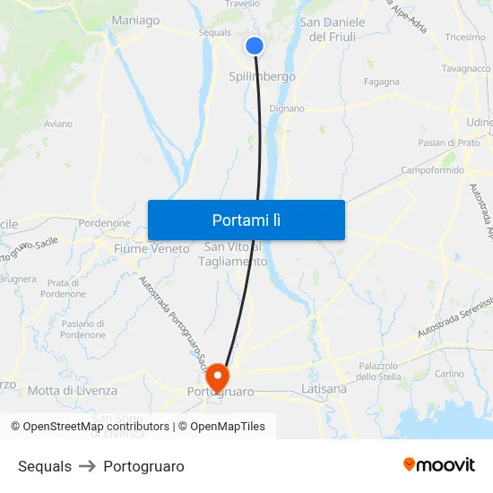 Sequals to Portogruaro map