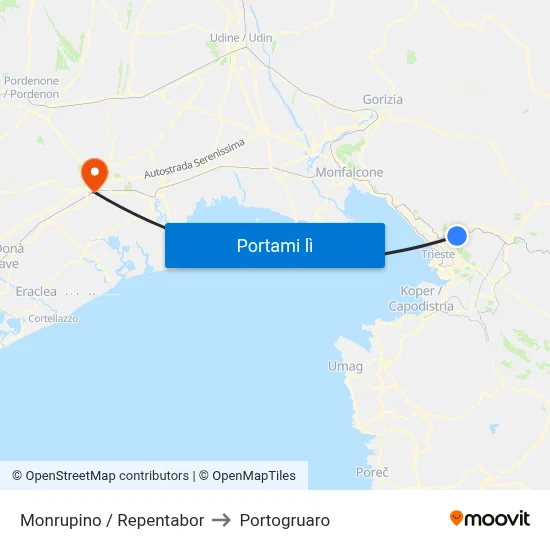Monrupino / Repentabor to Portogruaro map