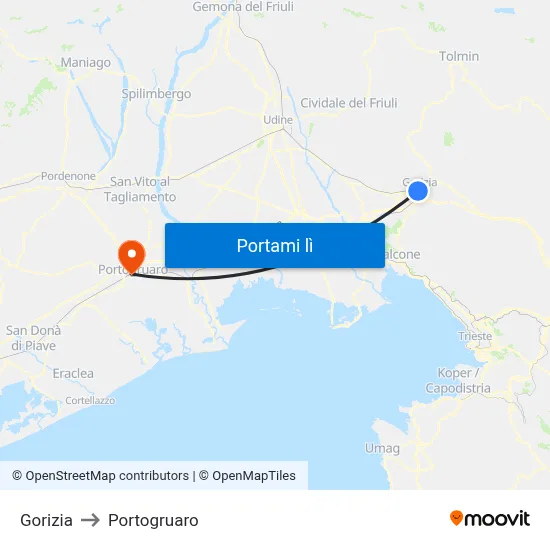 Gorizia to Portogruaro map