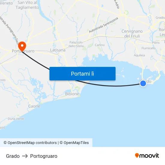 Grado to Portogruaro map