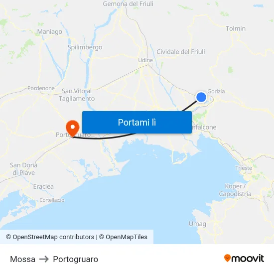 Mossa to Portogruaro map