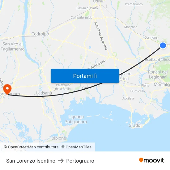 San Lorenzo Isontino to Portogruaro map