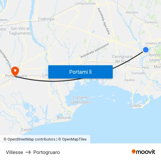 Villesse to Portogruaro map