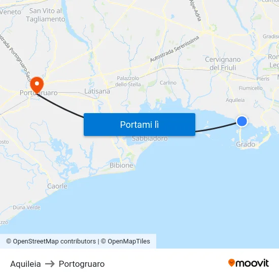 Aquileia to Portogruaro map