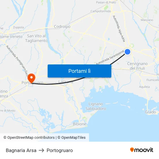 Bagnaria Arsa to Portogruaro map