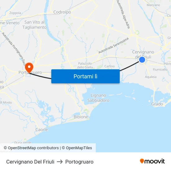 Cervignano Del Friuli to Portogruaro map