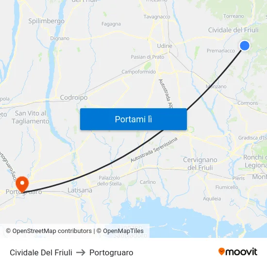 Cividale Del Friuli to Portogruaro map