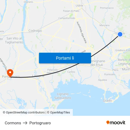 Cormons to Portogruaro map
