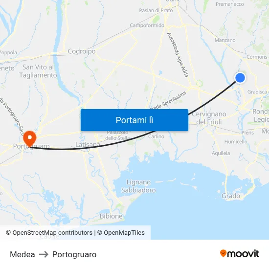 Medea to Portogruaro map