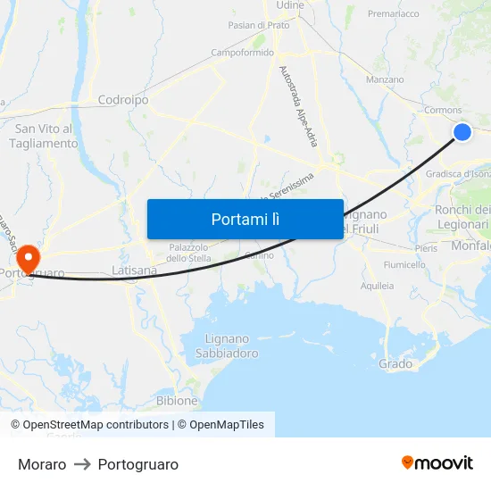 Moraro to Portogruaro map