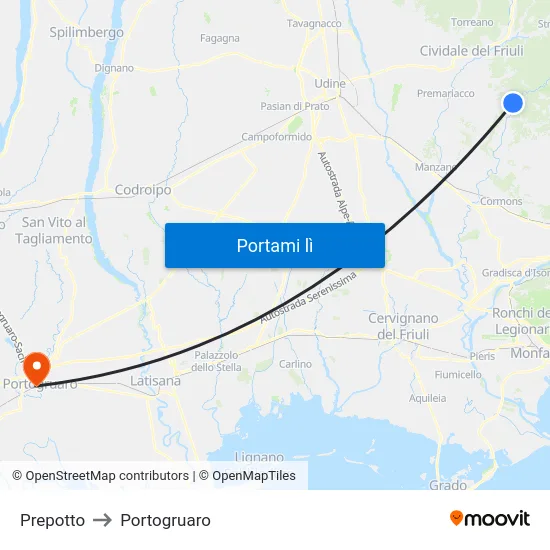 Prepotto to Portogruaro map