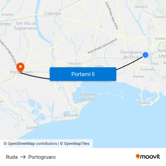 Ruda to Portogruaro map