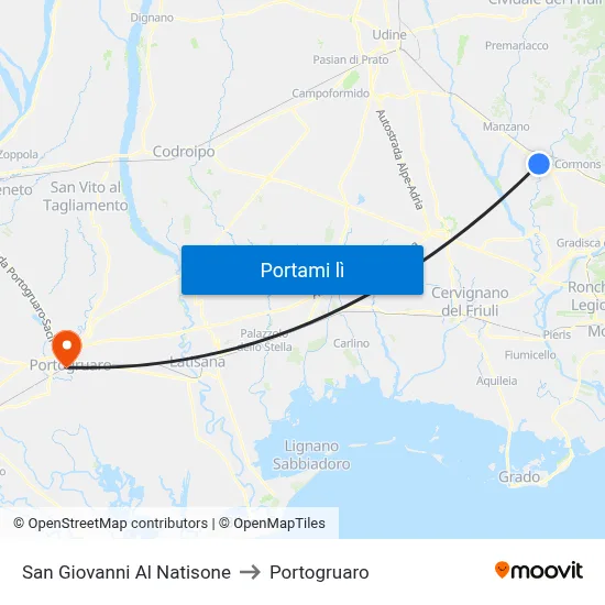 San Giovanni Al Natisone to Portogruaro map