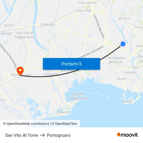San Vito Al Torre to Portogruaro map