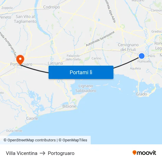 Villa Vicentina to Portogruaro map