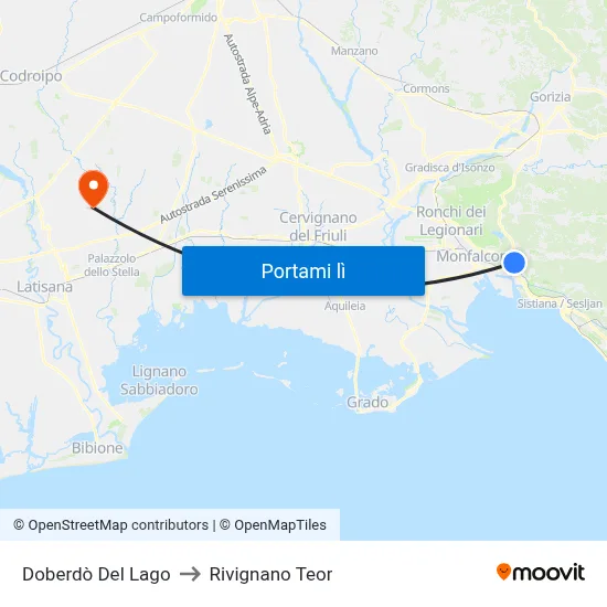 Doberdò Del Lago to Rivignano Teor map