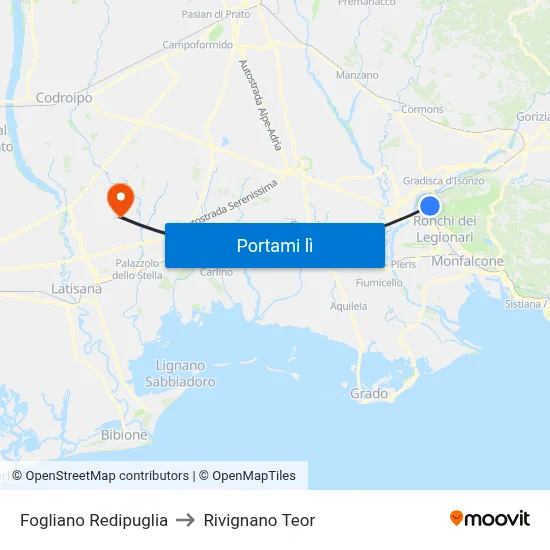 Fogliano Redipuglia to Rivignano Teor map
