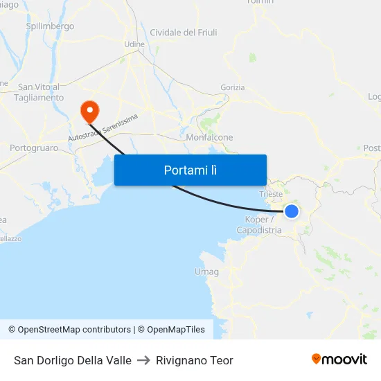 San Dorligo Della Valle to Rivignano Teor map