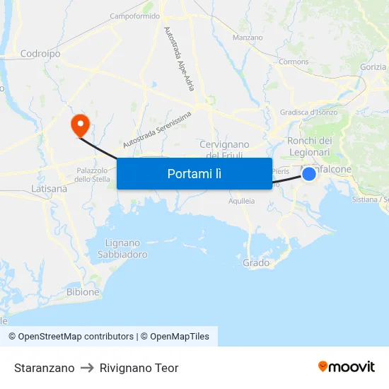 Staranzano to Rivignano Teor map