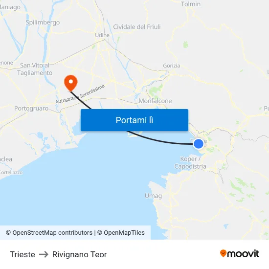 Trieste to Rivignano Teor map