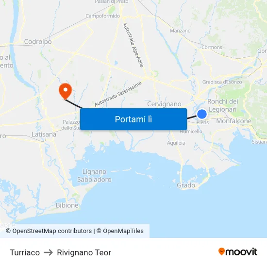 Turriaco to Rivignano Teor map