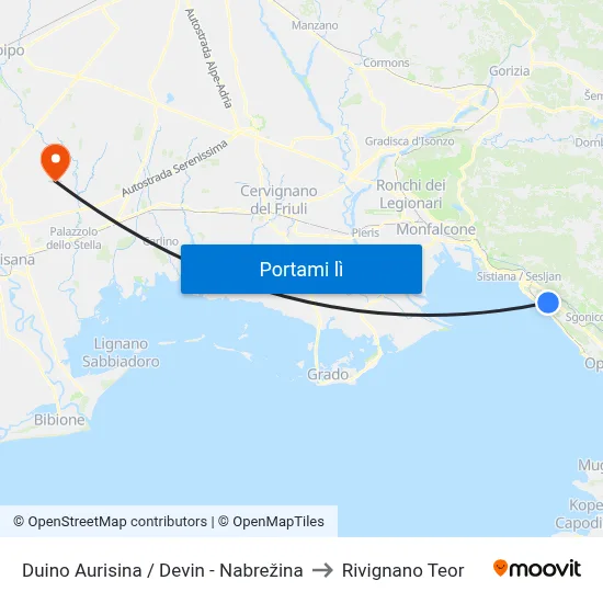 Duino Aurisina / Devin - Nabrežina to Rivignano Teor map