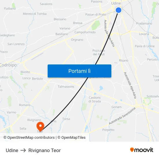 Udine to Rivignano Teor map