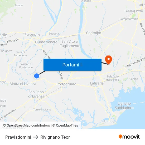 Pravisdomini to Rivignano Teor map