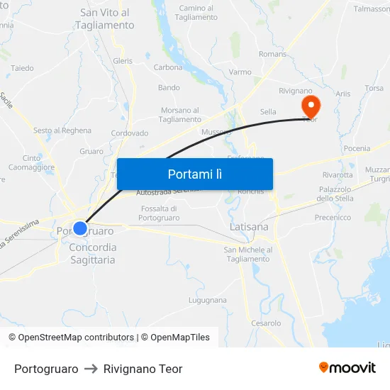 Portogruaro to Rivignano Teor map
