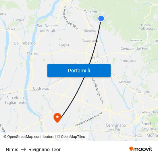 Nimis to Rivignano Teor map