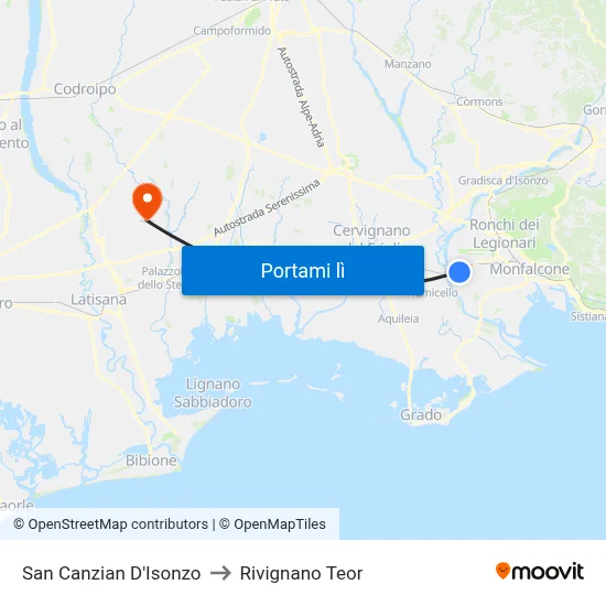 San Canzian D'Isonzo to Rivignano Teor map