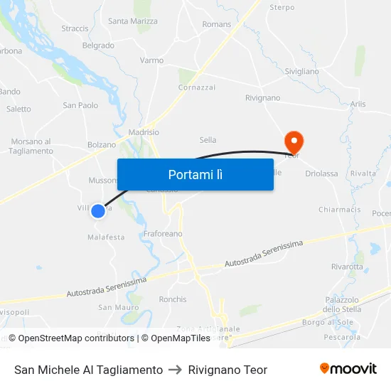 San Michele Al Tagliamento to Rivignano Teor map