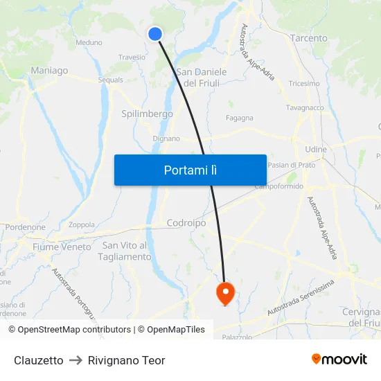 Clauzetto to Rivignano Teor map