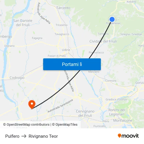 Pulfero to Rivignano Teor map