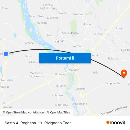 Sesto Al Reghena to Rivignano Teor map