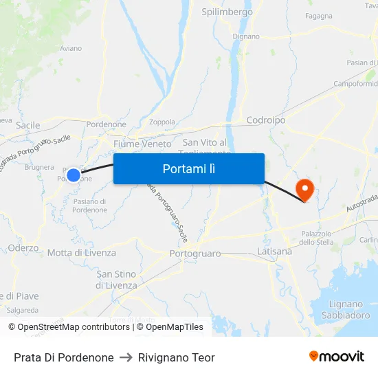 Prata Di Pordenone to Rivignano Teor map