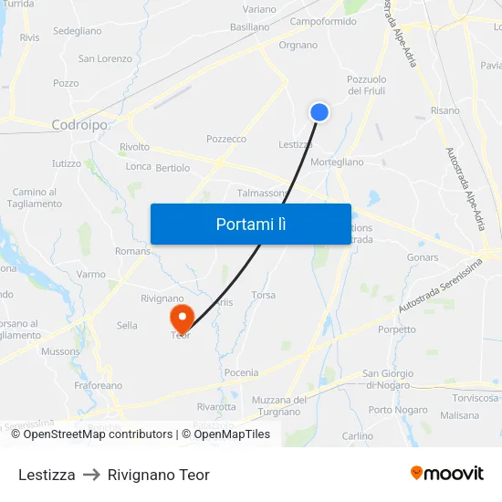Lestizza to Rivignano Teor map
