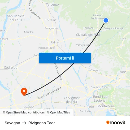 Savogna to Rivignano Teor map