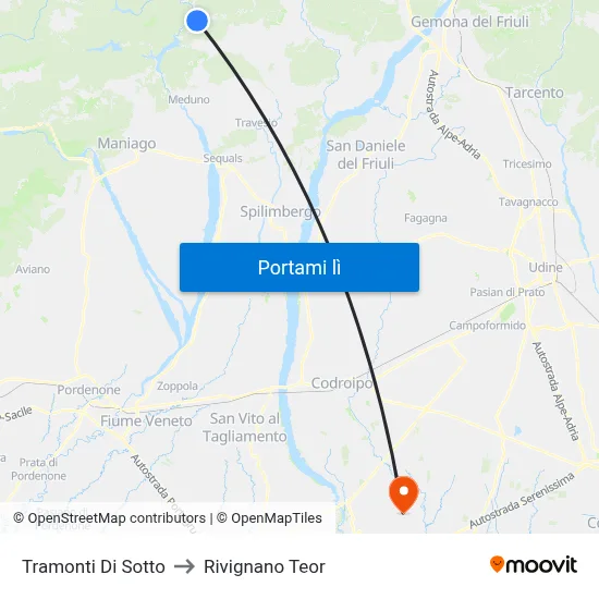 Tramonti Di Sotto to Rivignano Teor map