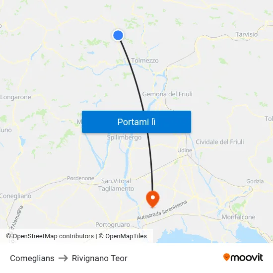 Comeglians to Rivignano Teor map