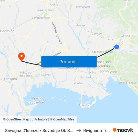Savogna D'Isonzo / Sovodnje Ob Soči to Rivignano Teor map
