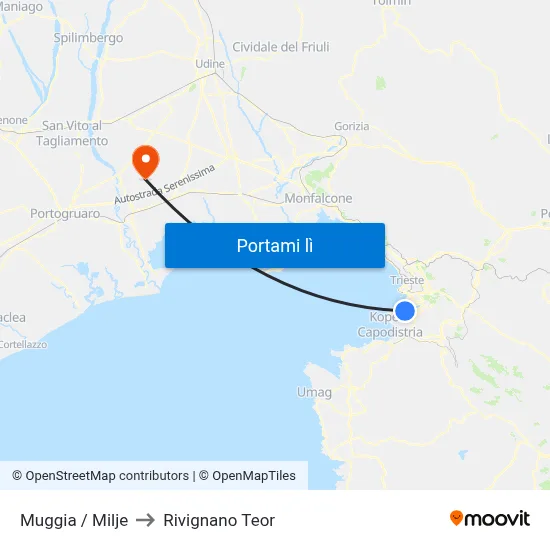 Muggia / Milje to Rivignano Teor map